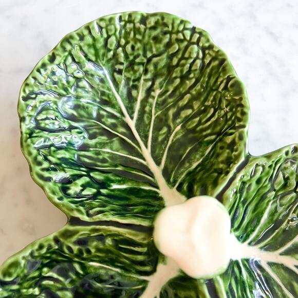 Large 12in Olfaire Three Leaf Cabbage Dish Nut Dish Tapas Serving Portugal - Picture 5 of 8